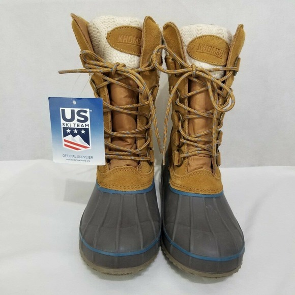 Khombu Shoes - Khombu Cozy Tall Lace Up Pac Suede Knit Snow Duck Boots Tan Size 7M New